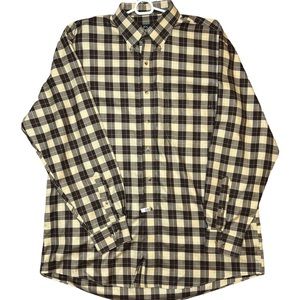 Jos A Bank Traveler Collection Button Down Shirt Sz L Cotton Plaid Brown Beige